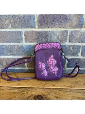 Chala Handbags Uni Cellphone Crossbody Butterfly Plum Purple New Without Tag